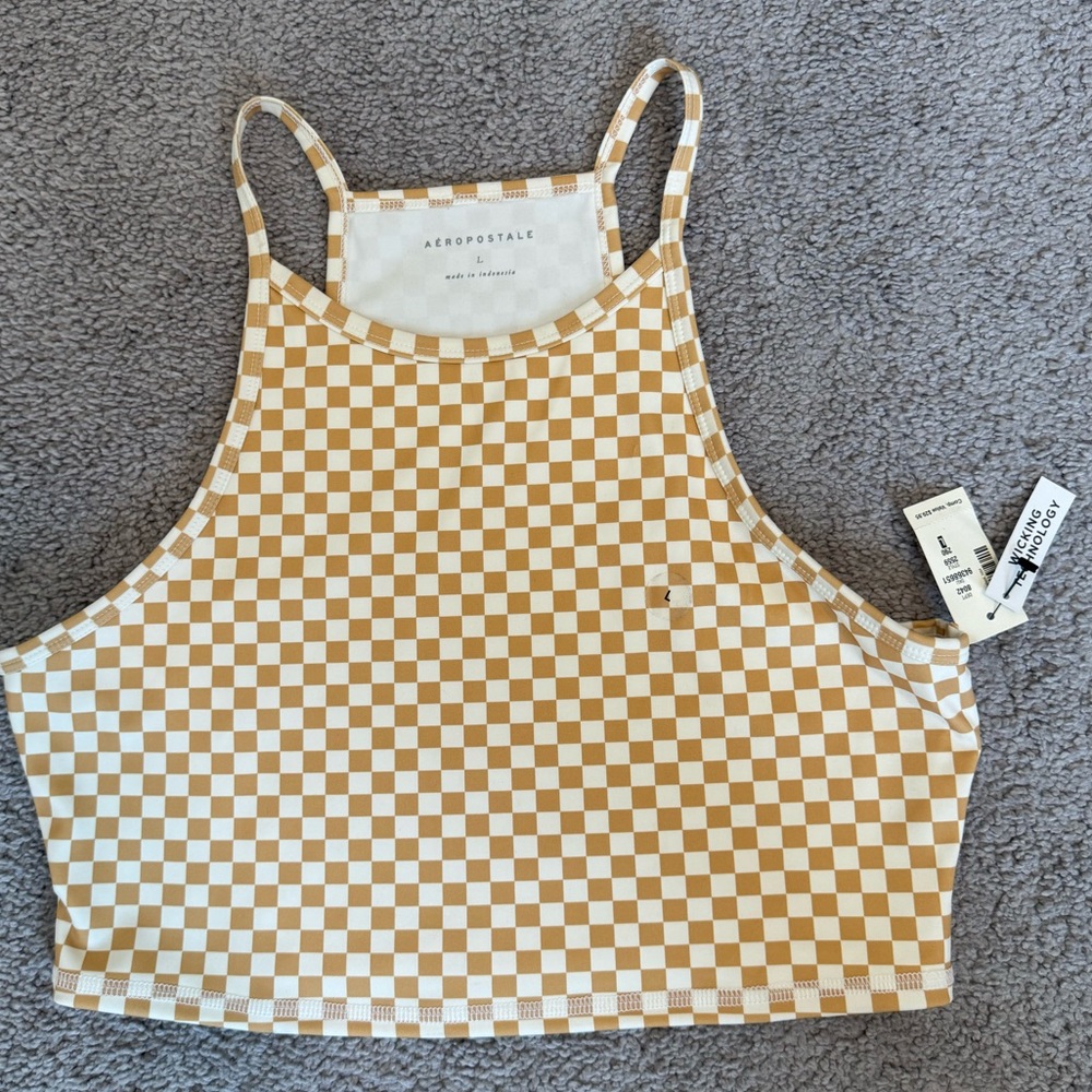 Beige Checkered Tank Top